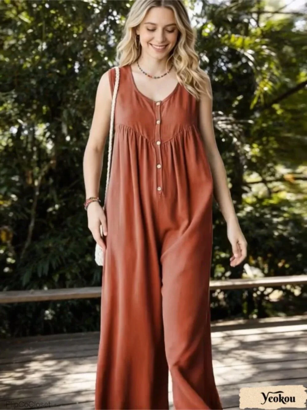 Womens Cotton Wide Leg Stretchy Jumpsuit Casual Romper Sleeveless